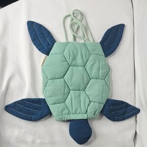 ​Meri Meri Sea Turtle Quilted Drawstring Backpack Bag Blue Green Canvas Rare